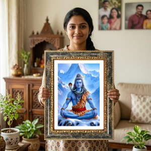 Krishna And Radhaa Decorative Photo Frame With White Mount | Premium Wall & Tabletop Picture Frame | Home, Office & Temple Decoration | 12x16 Inch (Pack Of 1) (F32630)