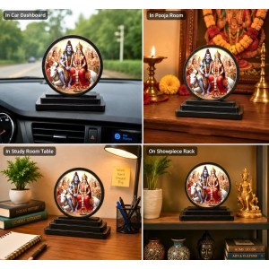 Car Dashboard Wooden Lord Shiva and Goddess Parvati Showpiece | 4 X 4.5 Inch Sublimation Printed Decorative Stand | 4 Mm MDF | Home Decor | Made in India (F33360)