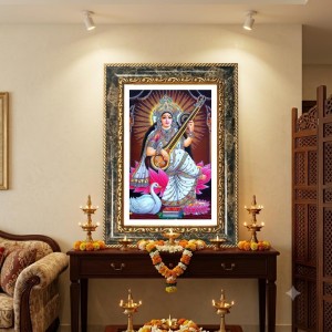 Saraswati Decorative Photo Frame With White Mount | Premium Wall & Tabletop Picture Frame | Home, Office & Temple Decoration | 8x12 Inch (Pack Of 1) (F31415)