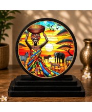 Car Dashboard Wooden African Tribal Art Showpiece | 4 X 4.5 Inch Sublimation Printed Decorative Stand | 4 Mm MDF | Home Decor | Made in India (F33383)