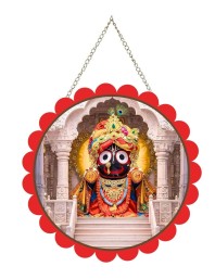 Lord Jagannath Wall Hanging Photo Frame | 8 Inch Round Floral Design With Golden Hanging Chain | Decorative Religious Wall Decor For Home, Office, Temple & Pooja Room (F21978)