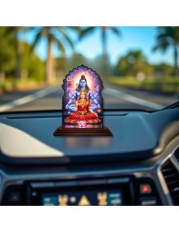 Car Dashboard/Table Top Lord Shiva Wooden Temple Photo Stand 3x4 Inches, Compact & Stylish Spiritual Display for Car, Home & Office (Pack of 1) (F22640)