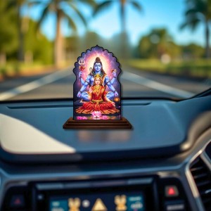 Car Dashboard/Table Top Lord Shiva Wooden Temple Photo Stand 3x4 Inches, Compact & Stylish Spiritual Display for Car, Home & Office (Pack of 1) (F22640)