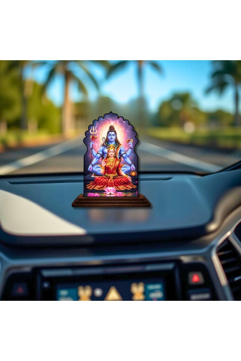 Car Dashboard/Table Top Lord Shiva Wooden Temple Photo Stand 3x4 Inches, Compact & Stylish Spiritual Display for Car, Home & Office (Pack of 1) (F22640)