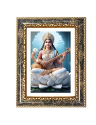 Goddess Saraswati Decorative Photo Frame With White Mount | Premium Wall & Tabletop Picture Frame | Home, Office & Temple Decoration | 10x14 Inch (Pack Of 1) (F31155)