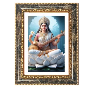 Goddess Saraswati Decorative Photo Frame With White Mount | Premium Wall & Tabletop Picture Frame | Home, Office & Temple Decoration | 10x14 Inch (Pack Of 1) (F31155)