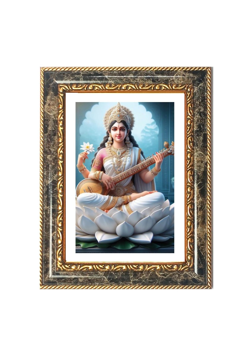 Goddess Saraswati Decorative Photo Frame With White Mount | Premium Wall & Tabletop Picture Frame | Home, Office & Temple Decoration | 10x14 Inch (Pack Of 1) (F31155)