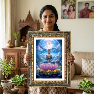 Buddha Decorative Photo Frame With White Mount | Premium Wall & Tabletop Picture Frame | Home, Office & Temple Decoration | 8x12 Inch (Pack Of 1) (F31445)