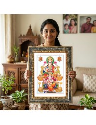 Lakshmi And Ganeshaa Decorative Photo Frame With White Mount | Premium Wall & Tabletop Picture Frame | Home, Office & Temple Decoration | 8x12 Inch (Pack Of 1) (F33155)
