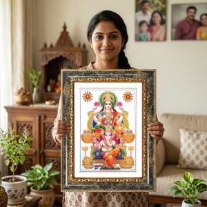 Lakshmi And Ganeshaa Decorative Photo Frame With White Mount | Premium Wall & Tabletop Picture Frame | Home, Office & Temple Decoration | 8x12 Inch (Pack Of 1) (F33155) Lakshmi And Ganeshaa Decorative Photo Frame With White Mount | Premium Wall & Tabletop Picture Frame | Home, Office & Temple Decoration | 8x12 Inch (Pack Of 1) (F33155)
