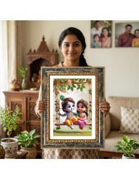 Little Krishna And Balarama Decorative Photo Frame With White Mount | Premium Wall & Tabletop Picture Frame | Home, Office & Temple Decoration | 8x12 Inch (Pack Of 1) (F32975)