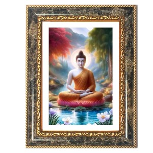 Gautam Buddha Decorative Photo Frame With White Mount | Premium Wall & Tabletop Picture Frame | Home, Office & Temple Decoration | 8x12 Inch (Pack Of 1) (F31287)