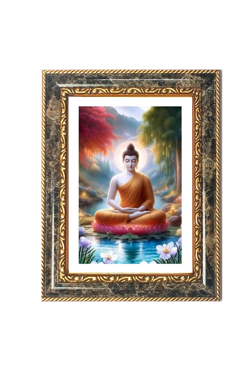 Gautam Buddha Decorative Photo Frame With White Mount | Premium Wall & Tabletop Picture Frame | Home, Office & Temple Decoration | 8x12 Inch (Pack Of 1) (F31287)