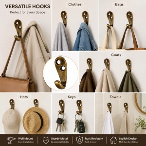 Metal Golden Wall Hook for Home Organization |Wall Mounted Hooks for Clothes, Bags, Coats, Hats, Keys & Towels | Curtain Holdback Hooks | Includes 12 Screws | Pack of 6