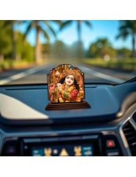 Car Dashboard/Table Top Lord Krishna Wooden Rectangle Photo Stand 3x4 Inches, Compact & Stylish Spiritual Display for Car, Home & Office (Pack of 1) (F22201)