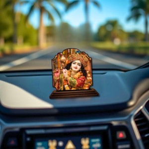 Car Dashboard/Table Top Lord Krishna Wooden Rectangle Photo Stand 3x4 Inches, Compact & Stylish Spiritual Display for Car, Home & Office (Pack of 1) (F22201)