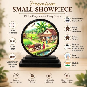 Car Dashboard Wooden Village Scenery Showpiece | 4 X 4.5 Inch Sublimation Printed Decorative Stand | 4 Mm MDF | Home Decor | Made in India (F33273)