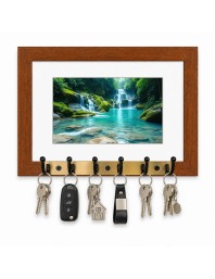 Decorative Wooden Photo Frame Key Hanger With Nature Picture, 12 X 8 Inch Wall Key Holder, 10 X 6 Inch Glossy Photo Frame, 6 Metal Hooks, Home Entrance Decor, Made In India (F38682)