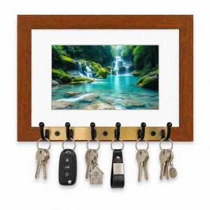 Decorative Wooden Photo Frame Key Hanger With Nature Picture, 12 X 8 Inch Wall Key Holder, 10 X 6 Inch Glossy Photo Frame, 6 Metal Hooks, Home Entrance Decor, Made In India (F38682) Decorative Wooden Photo Frame Key Hanger With Nature Picture, 12 X 8 Inch Wall Key Holder, 10 X 6 Inch Glossy Photo Frame, 6 Metal Hooks, Home Entrance Decor, Made In India (F38682)