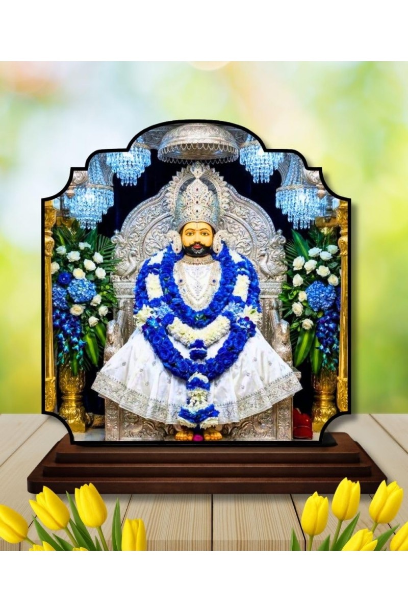 Car Dashboard/Table Top Khatu Shyam Ji Wooden Rectangle Photo Stand 3x4 Inches, Compact & Stylish Spiritual Display for Car, Home & Office (Pack of 1) (F22246)