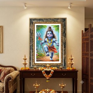 Lord Shiva (Baby Shiva/Bala Shiva) Decorative Photo Frame With White Mount | Premium Wall & Tabletop Picture Frame | Home, Office & Temple Decoration | 8x12 Inch (Pack Of 1) (F32420)