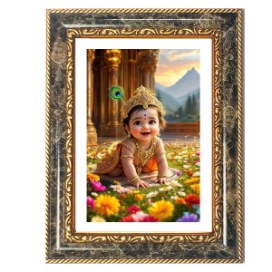Lord Krishna Decorative Photo Frame With White Mount | Premium Wall & Tabletop Picture Frame | Home, Office & Temple Decoration | 8x12 Inch (Pack Of 1) (F32598)