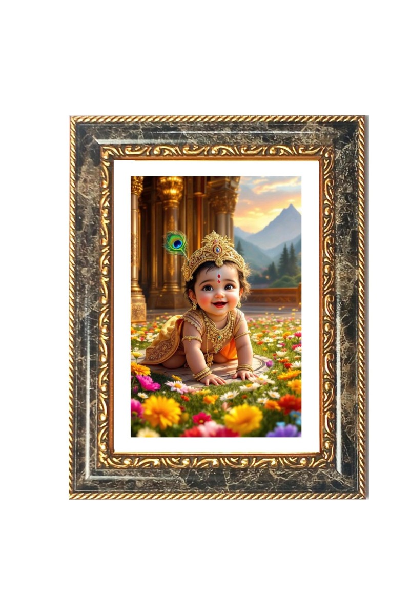 Lord Krishna Decorative Photo Frame With White Mount | Premium Wall & Tabletop Picture Frame | Home, Office & Temple Decoration | 8x12 Inch (Pack Of 1) (F32598)