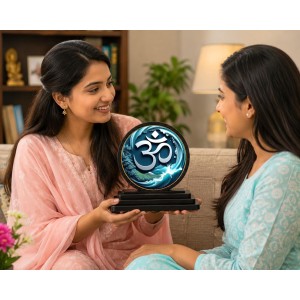 Car Dashboard Wooden Om Symbol Showpiece | 4 X 4.5 Inch Sublimation Printed Decorative Stand | 4 Mm MDF | Home Decor | Made in India (F33393)