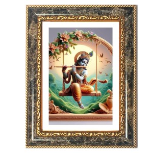 Lord Krishna Decorative Photo Frame With White Mount | Premium Wall & Tabletop Picture Frame | Home, Office & Temple Decoration | 12x16 Inch (Pack Of 1) (F31101)