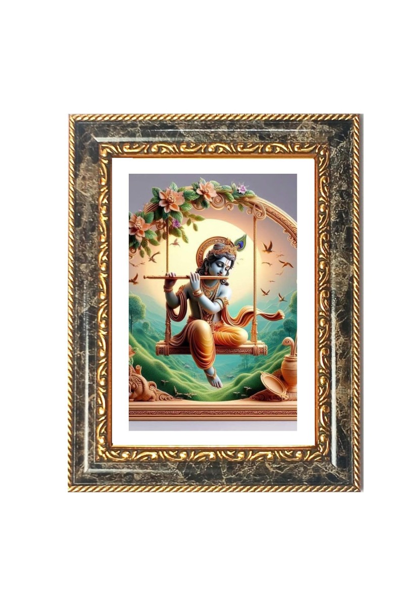 Lord Krishna Decorative Photo Frame With White Mount | Premium Wall & Tabletop Picture Frame | Home, Office & Temple Decoration | 12x16 Inch (Pack Of 1) (F31101)