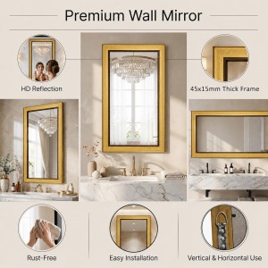 Acrylic Wall Mirror with Gold & Brown Decorative Frame | Wall Mounted Mirror for Entryway, Living Room, Bedroom & Bathroom | Lightweight, Shatter-Resistant, Durable & Clear Reflection Acrylic Wall Mirror with Gold & Brown Decorative Frame | Wall Mounted Mirror for Entryway, Living Room, Bedroom & Bathroom | Lightweight, Shatter-Resistant, Durable & Clear Reflection