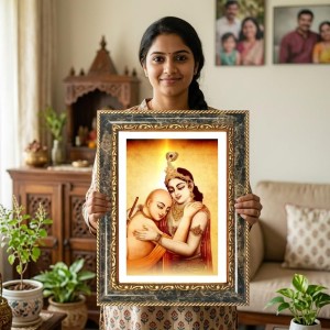 Krishna Sudama Decorative Photo Frame With White Mount | Premium Wall & Tabletop Picture Frame | Home, Office & Temple Decoration | 8x12 Inch (Pack Of 1) (F31493)