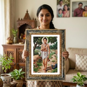 Krishna Decorative Photo Frame With White Mount | Premium Wall & Tabletop Picture Frame | Home, Office & Temple Decoration | 8x12 Inch (Pack Of 1) (F32568)