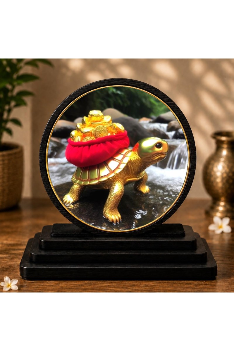 Car Dashboard Wooden Feng Shui Tortoise Showpiece | 4 X 4.5 Inch Sublimation Printed Decorative Stand | 4 Mm MDF | Home Decor | Made in India (F33547)