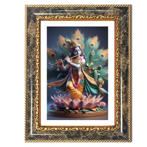 Krishna Decorative Photo Frame With White Mount | Premium Wall & Tabletop Picture Frame | Home, Office & Temple Decoration | 8x12 Inch (Pack Of 1) (F32366)