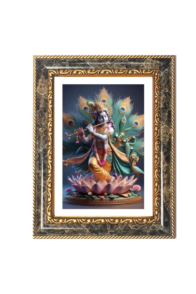 Krishna Decorative Photo Frame With White Mount | Premium Wall & Tabletop Picture Frame | Home, Office & Temple Decoration | 8x12 Inch (Pack Of 1) (F32366)