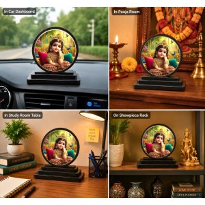 Car Dashboard Wooden Shri Radhaa Rani Showpiece | 4 X 4.5 Inch Sublimation Printed Decorative Stand | 4 Mm MDF | Home Decor | Made in India (F33679)