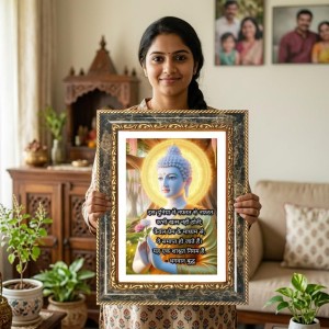 Buddha Decorative Photo Frame With White Mount | Premium Wall & Tabletop Picture Frame | Home, Office & Temple Decoration | 8x12 Inch (Pack Of 1) (F32616)