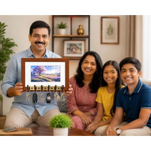 Decorative Wooden Photo Frame Key Hanger With Nature Picture, 12 X 8 Inch Wall Key Holder, 10 X 6 Inch Glossy Photo Frame, 6 Metal Hooks, Home Entrance Decor, Made In India (F38865) Decorative Wooden Photo Frame Key Hanger With Nature Picture, 12 X 8 Inch Wall Key Holder, 10 X 6 Inch Glossy Photo Frame, 6 Metal Hooks, Home Entrance Decor, Made In India (F38865)