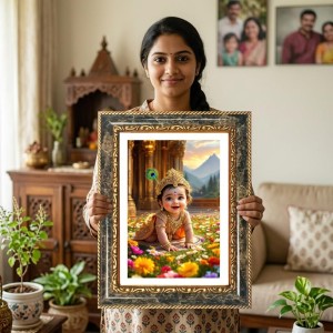 Lord Krishna Decorative Photo Frame With White Mount | Premium Wall & Tabletop Picture Frame | Home, Office & Temple Decoration | 8x12 Inch (Pack Of 1) (F32598)