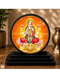 Car Dashboard Wooden Goddess Lakshmi Showpiece | 4 X 4.5 Inch Sublimation Printed Decorative Stand | 4 Mm MDF | Home Decor | Made in India (F33625)