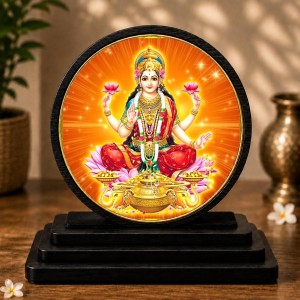 Car Dashboard Wooden Goddess Lakshmi Showpiece | 4 X 4.5 Inch Sublimation Printed Decorative Stand | 4 Mm MDF | Home Decor | Made in India (F33625)