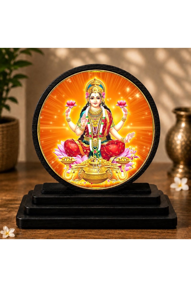 Car Dashboard Wooden Goddess Lakshmi Showpiece | 4 X 4.5 Inch Sublimation Printed Decorative Stand | 4 Mm MDF | Home Decor | Made in India (F33625)