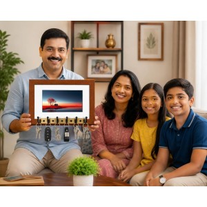 Decorative Wooden Photo Frame Key Hanger With Nature Picture, 12 X 8 Inch Wall Key Holder, 10 X 6 Inch Glossy Photo Frame, 6 Metal Hooks, Home Entrance Decor, Made In India (F38882) Decorative Wooden Photo Frame Key Hanger With Nature Picture, 12 X 8 Inch Wall Key Holder, 10 X 6 Inch Glossy Photo Frame, 6 Metal Hooks, Home Entrance Decor, Made In India (F38882)