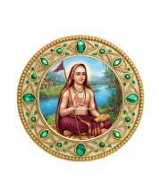 Adi Shankaracharya Fridge Magnet Wooden | Glossy Sublimation Print | 4x4 Inch | Strong Magnet Back | Decorative Magnet for Fridge, Almirah & Temple Decor (F23720)