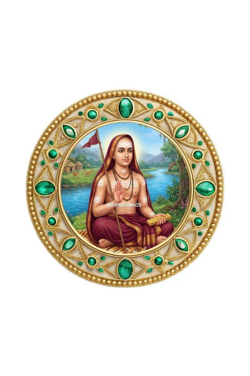 Adi Shankaracharya Fridge Magnet Wooden | Glossy Sublimation Print | 4x4 Inch | Strong Magnet Back | Decorative Magnet for Fridge, Almirah & Temple Decor (F23720)