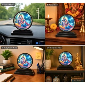 Car Dashboard Wooden Radhe Krishna Showpiece | 4 X 4.5 Inch Sublimation Printed Decorative Stand | 4 Mm MDF | Home Decor | Made in India (F33731)