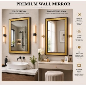 Acrylic Wall Mirror with Gold & Brown Decorative Frame | Wall Mounted Mirror for Entryway, Living Room, Bedroom & Bathroom | Lightweight, Shatter-Resistant, Durable & Clear Reflection Acrylic Wall Mirror with Gold & Brown Decorative Frame | Wall Mounted Mirror for Entryway, Living Room, Bedroom & Bathroom | Lightweight, Shatter-Resistant, Durable & Clear Reflection