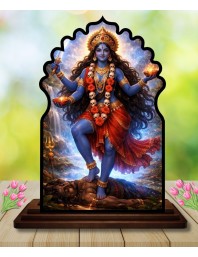Car Dashboard/Table Top Goddess Kali Wooden Temple Photo Stand 3x4 Inches, Compact & Stylish Spiritual Display for Car, Home & Office (Pack of 1) (F22654)
