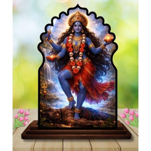 Car Dashboard/Table Top Goddess Kali Wooden Temple Photo Stand 3x4 Inches, Compact & Stylish Spiritual Display for Car, Home & Office (Pack of 1) (F22654)